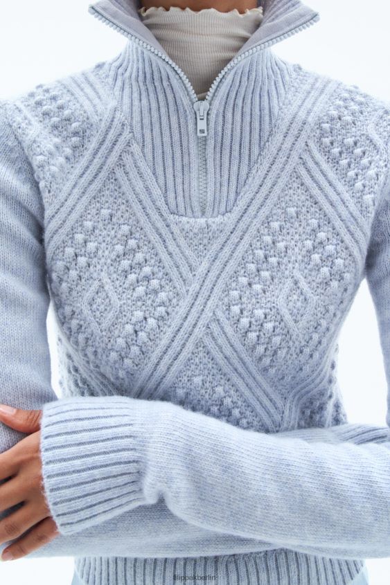 Filippa K L8HHT78 Bekleidung Eisblau Frauen Pullover mit Argyle-Reißverschluss