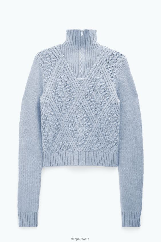Filippa K L8HHT78 Bekleidung Eisblau Frauen Pullover mit Argyle-Reißverschluss
