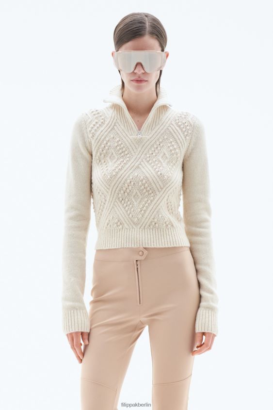 Filippa K L8HHT79 Bekleidung Winterweiß Frauen Pullover mit Argyle-Reißverschluss
