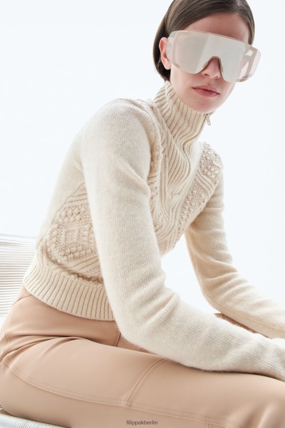 Filippa K L8HHT79 Bekleidung Winterweiß Frauen Pullover mit Argyle-Reißverschluss