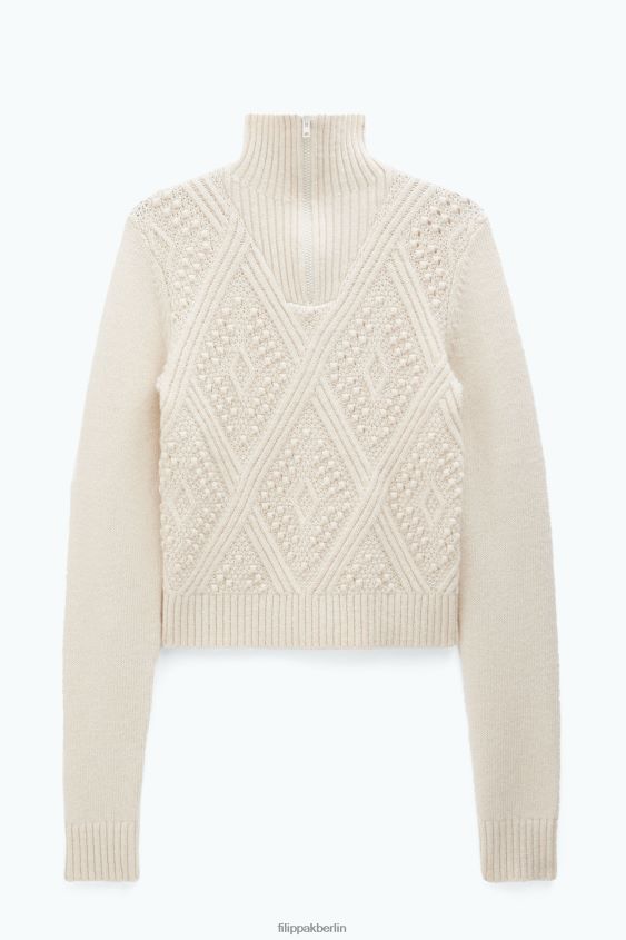 Filippa K L8HHT79 Bekleidung Winterweiß Frauen Pullover mit Argyle-Reißverschluss