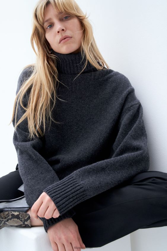 Filippa K L8HHT80 Bekleidung Anthrazit-Melange Frauen Rollkragenpullover aus Wolle