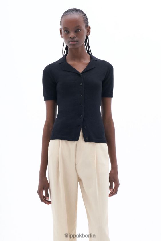 Filippa K L8HHT82 Bekleidung Schwarz Frauen Strickoberteil aus Baumwollleinen
