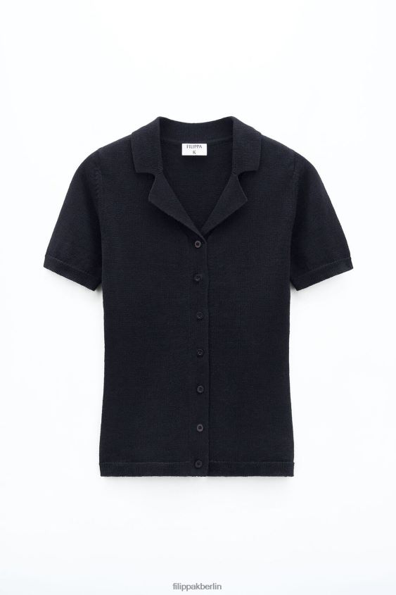 Filippa K L8HHT82 Bekleidung Schwarz Frauen Strickoberteil aus Baumwollleinen