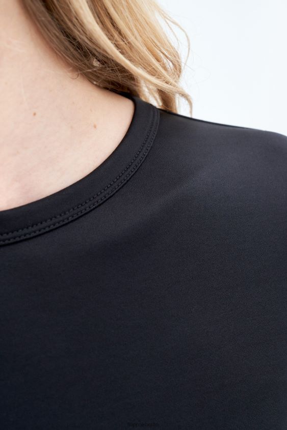 Filippa K L8HHT127 Bekleidung Schwarz Frauen glänzendes Langarmshirt