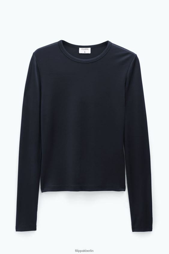 Filippa K L8HHT127 Bekleidung Schwarz Frauen glänzendes Langarmshirt