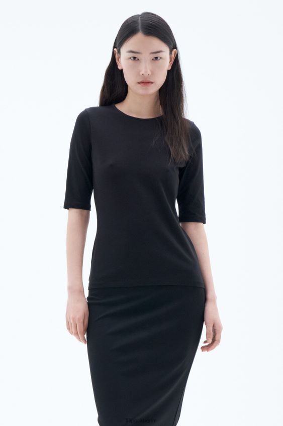 Filippa K L8HHT130 Bekleidung Schwarz Frauen Ellenbogen-Ärmel aus Baumwollstretch