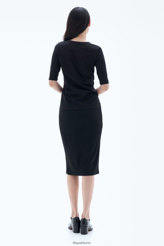 Filippa K L8HHT130 Bekleidung Schwarz Frauen Ellenbogen-Ärmel aus Baumwollstretch