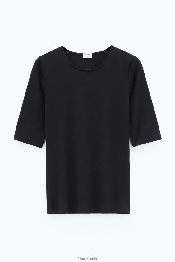 Filippa K L8HHT130 Bekleidung Schwarz Frauen Ellenbogen-Ärmel aus Baumwollstretch