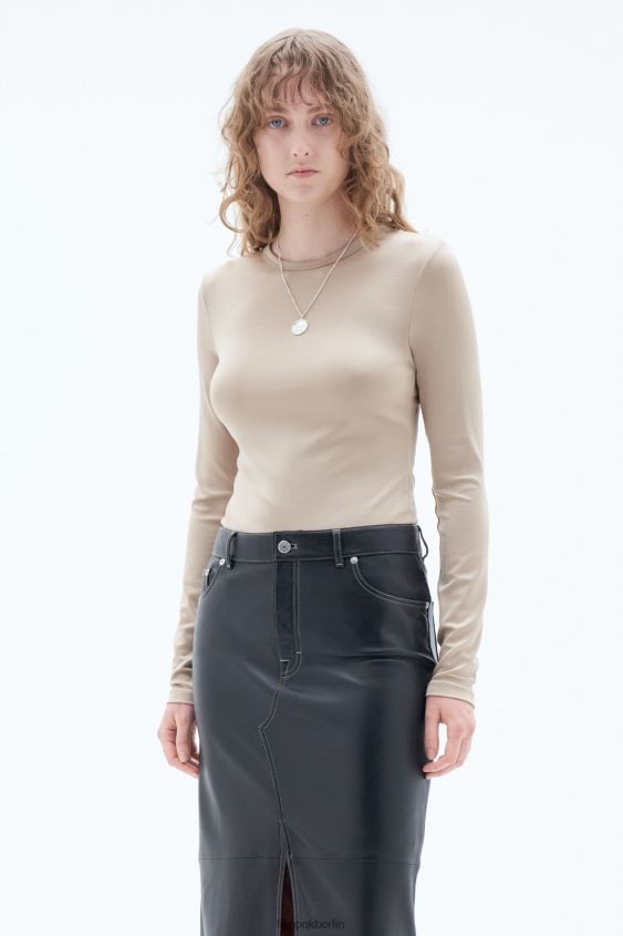 Filippa K L8HHT131 Bekleidung Sandbeige Frauen glänzendes Langarmshirt