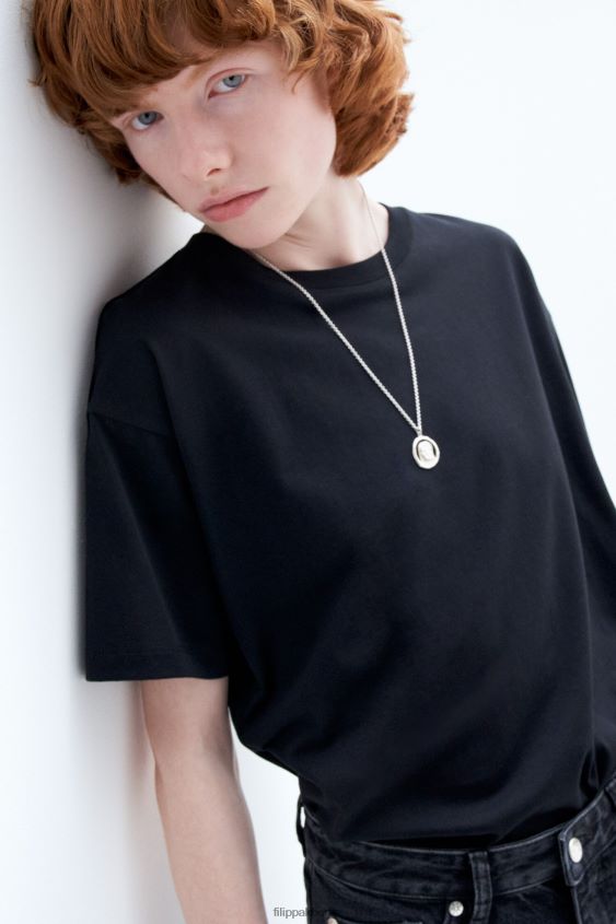 Filippa K L8HHT134 Bekleidung Schwarz Frauen T-Shirt mit lockerer Passform