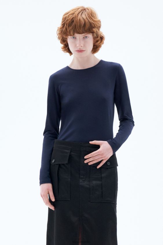 Filippa K L8HHT135 Bekleidung Marine Frauen Langarmshirt aus Baumwollstretch