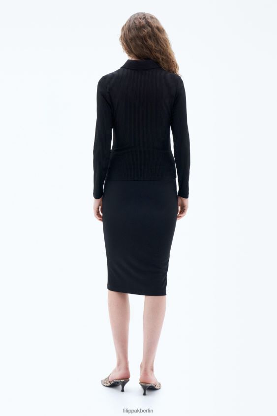 Filippa K L8HHT136 Bekleidung Schwarz Frauen Glänzendes Ripp-Polo mit Knöpfen