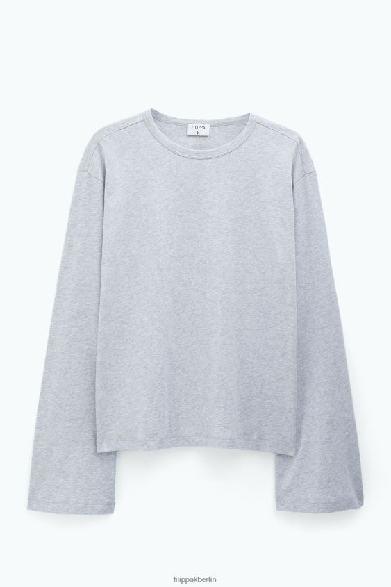 Filippa K L8HHT137 Bekleidung hellgrau mel. Frauen Langarmshirt aus Baumwolle