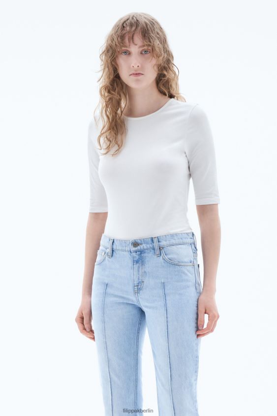 Filippa K L8HHT141 Bekleidung Weiß Frauen Ellenbogen-Ärmel aus Baumwollstretch