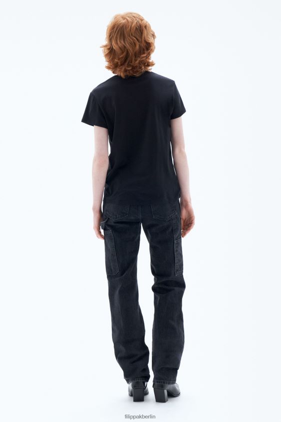 Filippa K L8HHT143 Bekleidung Schwarz Frauen T-Shirt aus weicher Baumwolle
