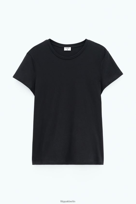 Filippa K L8HHT143 Bekleidung Schwarz Frauen T-Shirt aus weicher Baumwolle