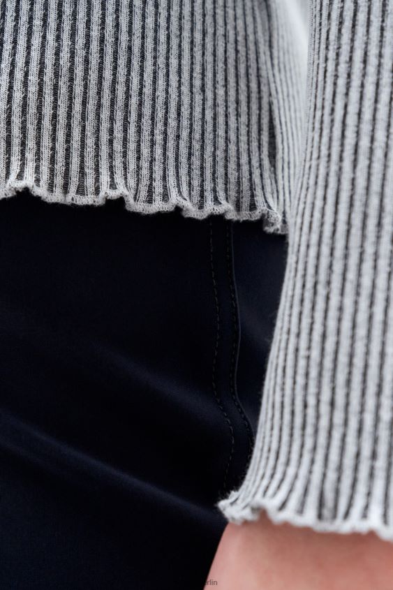 Filippa K L8HHT148 Bekleidung perlgrau/schwarz Frauen zweifarbiges Rippenoberteil