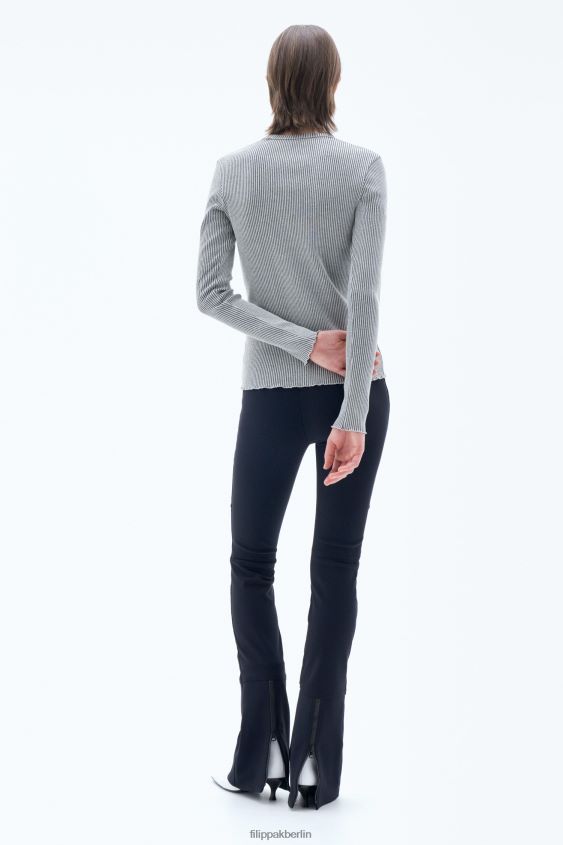 Filippa K L8HHT148 Bekleidung perlgrau/schwarz Frauen zweifarbiges Rippenoberteil