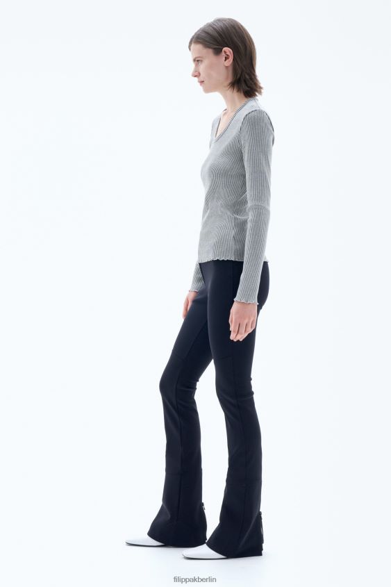 Filippa K L8HHT148 Bekleidung perlgrau/schwarz Frauen zweifarbiges Rippenoberteil