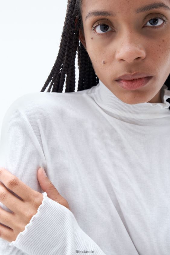 Filippa K L8HHT151 Bekleidung Weiß Frauen Geripptes Oberteil mit Stehkragen