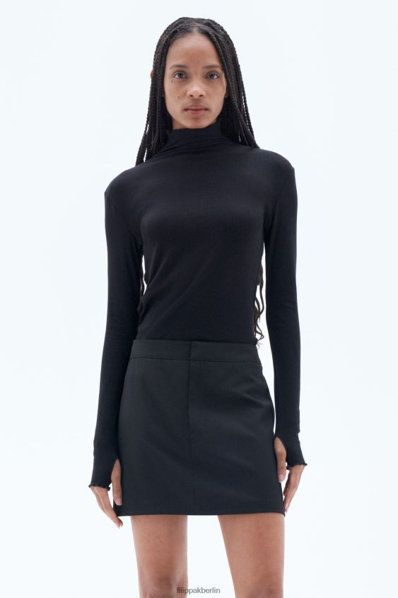 Filippa K L8HHT154 Bekleidung Schwarz Frauen Geripptes Oberteil mit Stehkragen