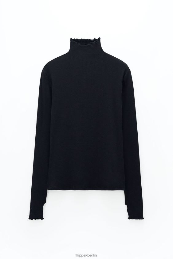 Filippa K L8HHT154 Bekleidung Schwarz Frauen Geripptes Oberteil mit Stehkragen
