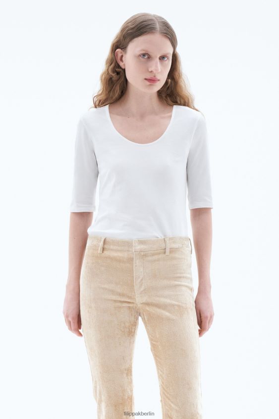 Filippa K L8HHT156 Bekleidung Weiß Frauen Oberteil aus Baumwollstretch mit U-Ausschnitt