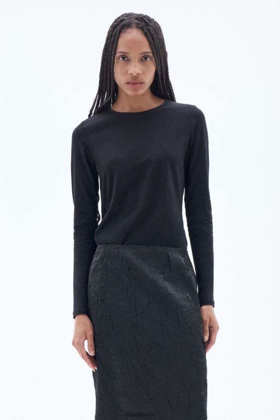 Filippa K L8HHT162 Bekleidung Schwarz Frauen Langarmshirt aus Baumwollstretch
