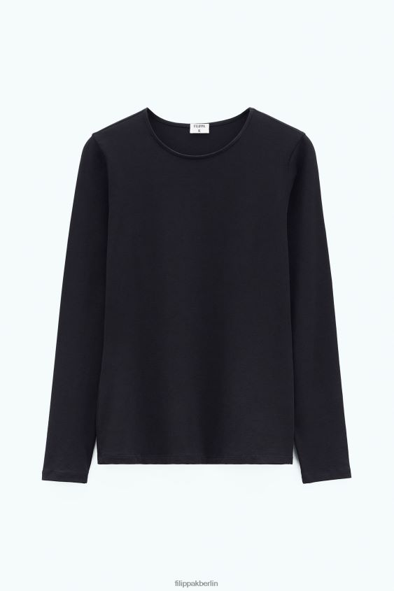 Filippa K L8HHT162 Bekleidung Schwarz Frauen Langarmshirt aus Baumwollstretch