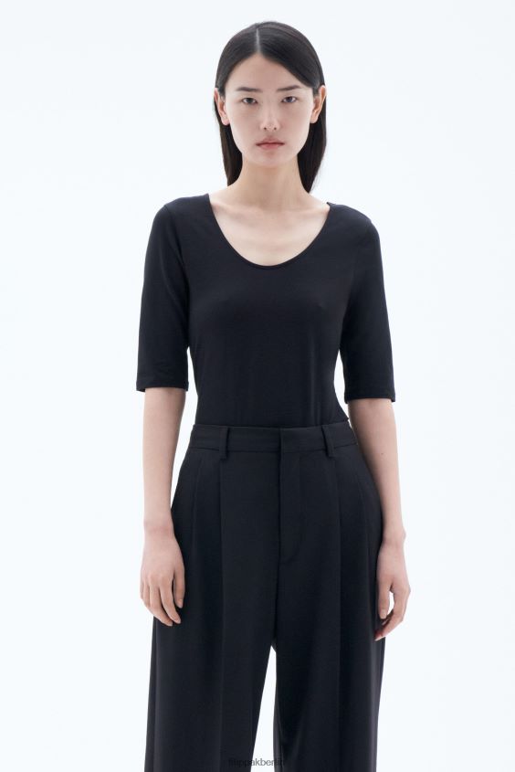 Filippa K L8HHT163 Bekleidung Schwarz Frauen Oberteil aus Baumwollstretch mit U-Ausschnitt