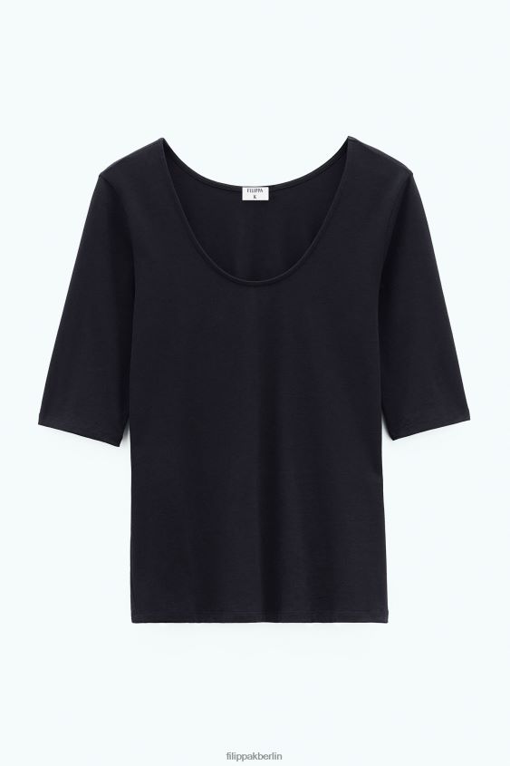 Filippa K L8HHT163 Bekleidung Schwarz Frauen Oberteil aus Baumwollstretch mit U-Ausschnitt