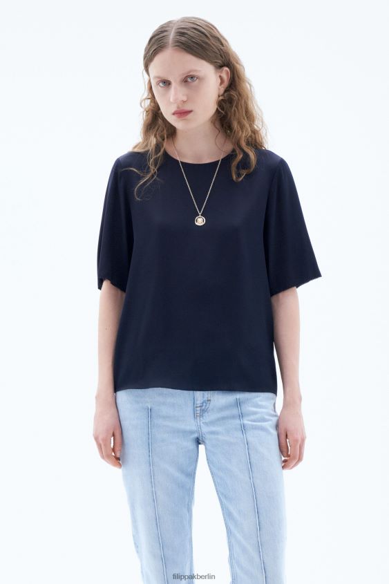 Filippa K L8HHT197 Bekleidung Marine Frauen Seiden-T-Shirt