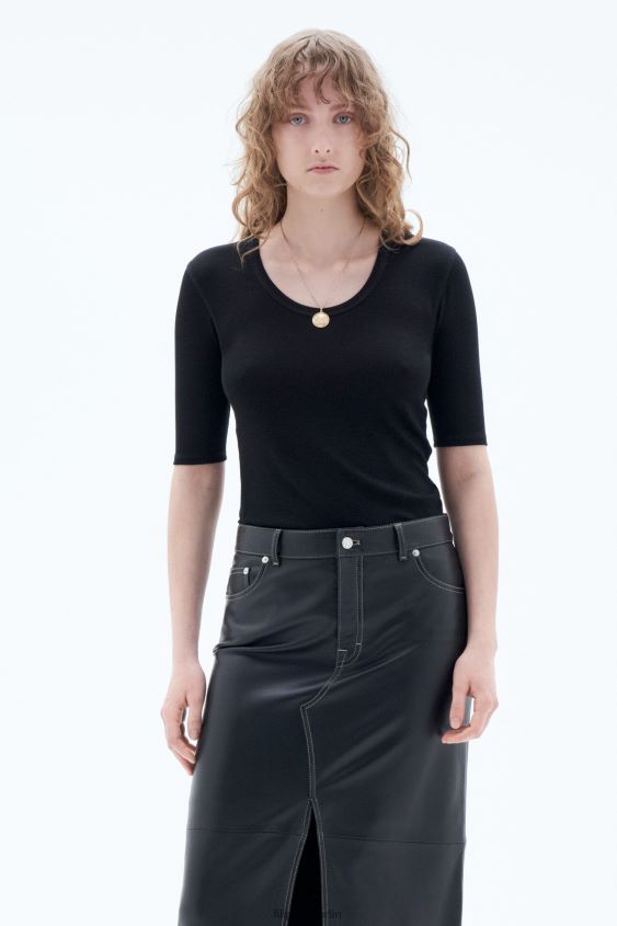 Filippa K L8HHT37 Bekleidung Schwarz Frauen T-Shirt aus reiner Wolle