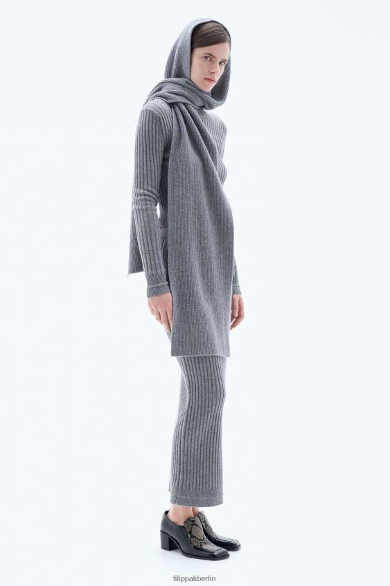 Filippa K L8HHT411 Zubehörteil graue Melange Frauen Gerippter Beanie-Schal