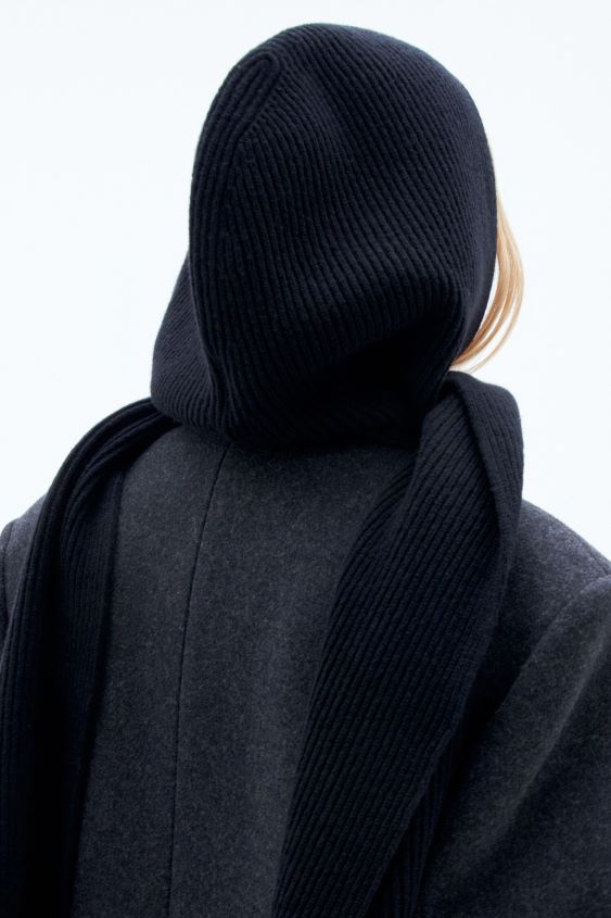 Filippa K L8HHT412 Zubehörteil Schwarz Frauen Gerippter Beanie-Schal