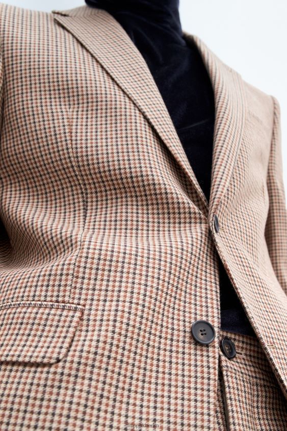 Filippa K L8HHT351 Bekleidung sandbeige/braun kariert Männer Einreihiger karierter Blazer