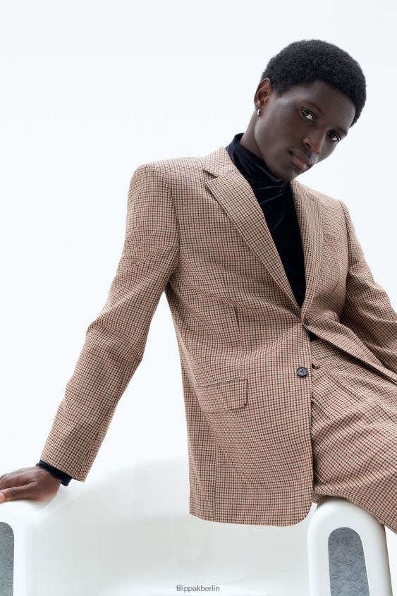 Filippa K L8HHT351 Bekleidung sandbeige/braun kariert Männer Einreihiger karierter Blazer