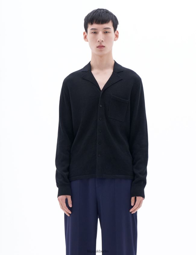 Filippa K L8HHT271 Bekleidung Schwarz Männer Strickhemd aus Baumwollleinen
