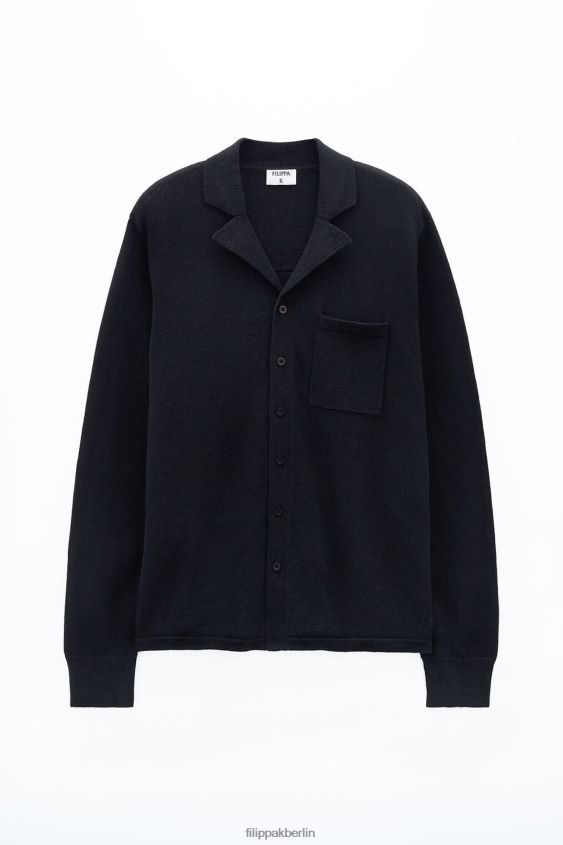 Filippa K L8HHT271 Bekleidung Schwarz Männer Strickhemd aus Baumwollleinen