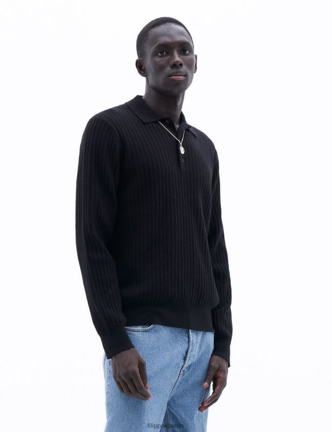 Filippa K L8HHT281 Bekleidung Schwarz Männer Gestricktes Poloshirt