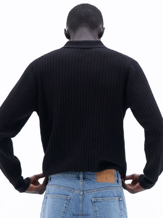 Filippa K L8HHT281 Bekleidung Schwarz Männer Gestricktes Poloshirt