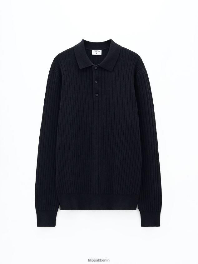 Filippa K L8HHT281 Bekleidung Schwarz Männer Gestricktes Poloshirt