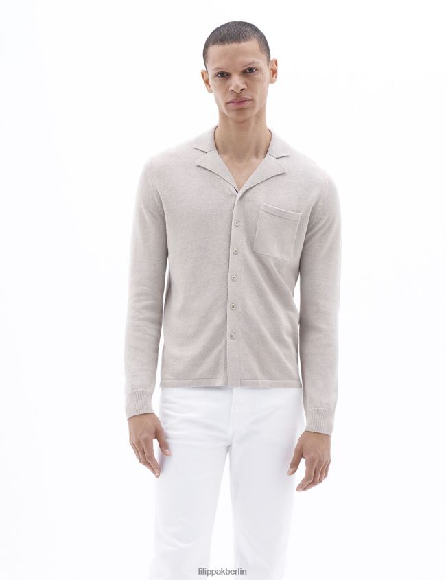 Filippa K L8HHT282 Bekleidung staubiges Beige Männer Strickhemd aus Baumwollleinen