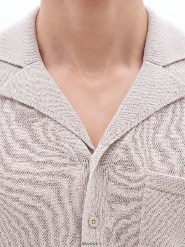Filippa K L8HHT282 Bekleidung staubiges Beige Männer Strickhemd aus Baumwollleinen
