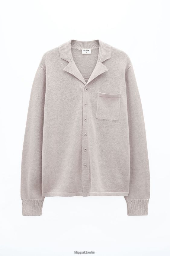 Filippa K L8HHT282 Bekleidung staubiges Beige Männer Strickhemd aus Baumwollleinen