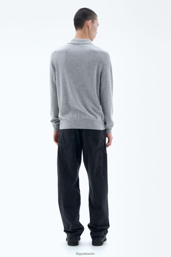 Filippa K L8HHT293 Bekleidung hellgrau meliert Männer Gestricktes Poloshirt