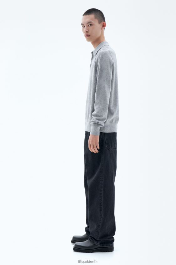 Filippa K L8HHT293 Bekleidung hellgrau meliert Männer Gestricktes Poloshirt