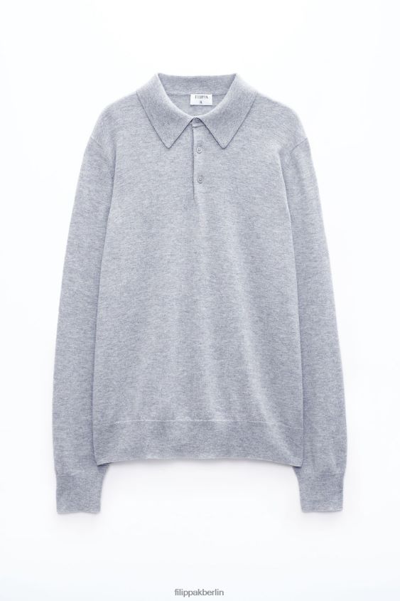 Filippa K L8HHT293 Bekleidung hellgrau meliert Männer Gestricktes Poloshirt