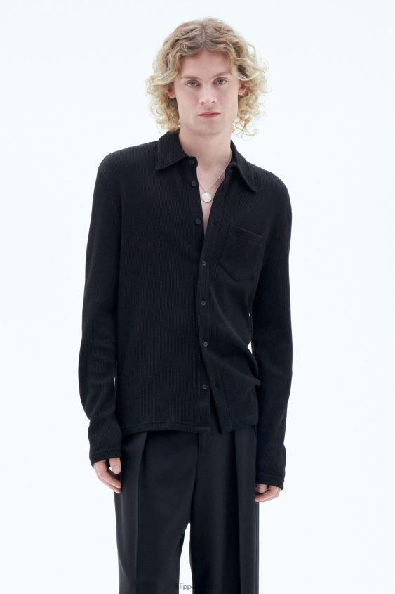 Filippa K L8HHT299 Bekleidung Schwarz Männer Waffel-Jersey-Hemd